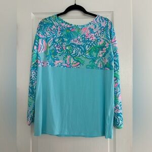 Lilly Pulitzer Aqua and Multicolor Long Sleeve Blouse